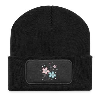 fleurs tendres en rose et turquoise - Beanie recyclé à patch - noir - Devant