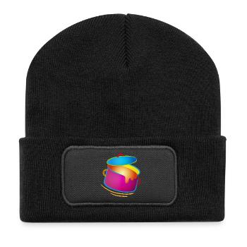 knallig bunter Kochtopf mit Deckel - Recycelte Patch Beanie - Schwarz - Vorne
