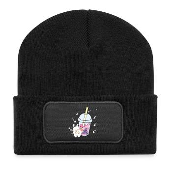 Cœurs de lapin au thé bulle Kawaii - Beanie recyclé à patch - noir - Devant