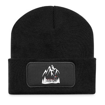 Husky Schlittenhunde zu Weihnachten - Recycelte Patch Beanie - Schwarz - Vorne