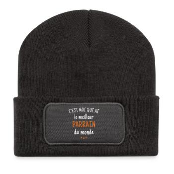 c'est moi qui ai le meilleur parrain du monde - Beanie recyclé à patch - charbon - Devant
