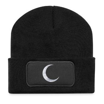 zart schimmernder Silberfarbener Mond - Recycelte Patch Beanie - Schwarz - Vorne