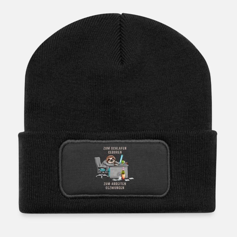 Faultier Zum schlafen geboren arbeiten gezwungen - Recycelte Patch Beanie - Schwarz