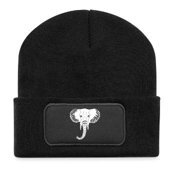 Weißer Elefantenkopf - Recycelte Patch Beanie - Schwarz - Vorne