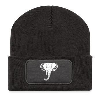 Weißer Elefantenkopf - Recycelte Patch Beanie - Dunkelgrau - Vorne
