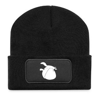 Das Eichhörnchen gegen die Eichel (weiß) - Recycelte Patch Beanie - Schwarz - Vorne