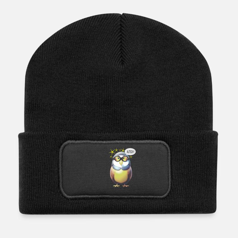 Lustiger Vogel mit Brille - Recycelte Patch Beanie - Schwarz