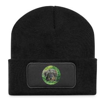Süßer Rauhaardackel lebensecht - Teckel - Recycelte Patch Beanie - Schwarz - Vorne