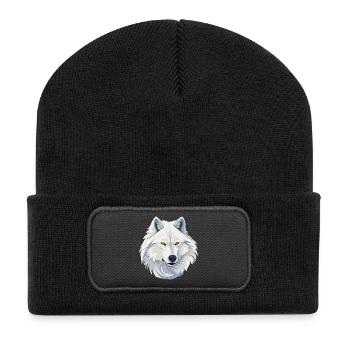 Weißer Wolf - Recycelte Patch Beanie - Schwarz - Vorne