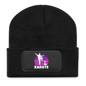 Karate, Karateka, Karatesport - Recycelte Patch Beanie - Schwarz - Vorne