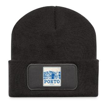 Porto Blau Vintage Skyline - Recycelte Patch Beanie - Dunkelgrau - Vorne
