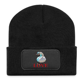 Duo de cygnes en forme de cœur - Beanie recyclé à patch - noir - Devant