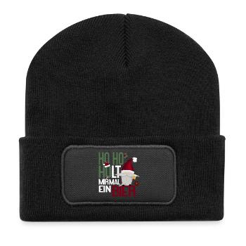 Ho Ho Ho Bier – Lustiges Weihnachtsdesign - Recycelte Patch Beanie - Schwarz - Vorne