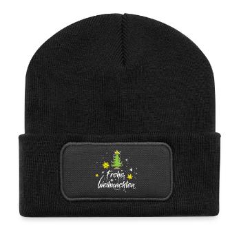 frohe Weihnachten Symbol Baum Christbaum Sterne - Recycelte Patch Beanie - Schwarz - Vorne