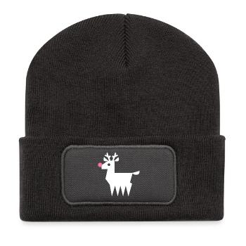 Rentier Rudolf L weiß mit neonpinker Nase - Recycelte Patch Beanie - Dunkelgrau - Vorne