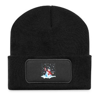 Noël nostalgie bonhomme de neige avec hibou, lanterne - Beanie recyclé à patch - noir - Devant