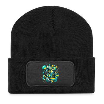 30 ans anniversaire rétro futuriste 3D bleu jaune - Beanie recyclé à patch - noir - Devant