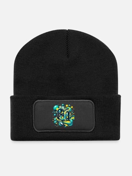 30 ans anniversaire rétro futuriste 3D bleu jaune - Beanie recyclé à patch - noir