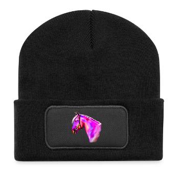 Neon-Pferdekopf Aquarell - Recycelte Patch Beanie - Schwarz - Vorne