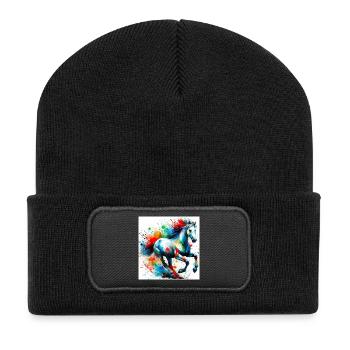 Pferd - Recycelte Patch Beanie - Schwarz - Vorne