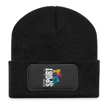 Eins mit dem Sport - Laufen - Recycelte Patch Beanie - Schwarz - Vorne