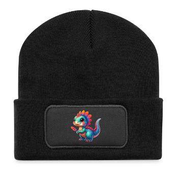 Dinosaurier - Recycelte Patch Beanie - Schwarz - Vorne
