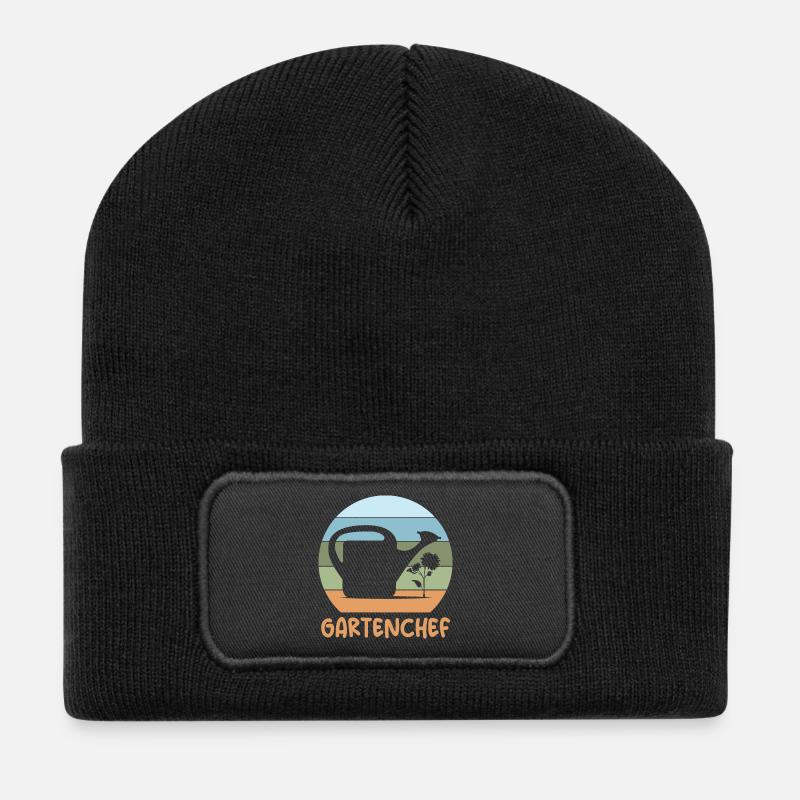 Gartenchef Gärtner retro Gießkanne Blumen Pflanze - Recycelte Patch Beanie - Schwarz