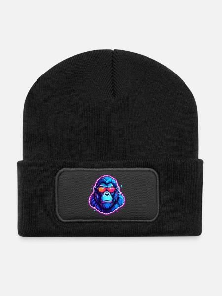Un gorille cool avec des lunettes de soleil - Beanie recyclé à patch - noir