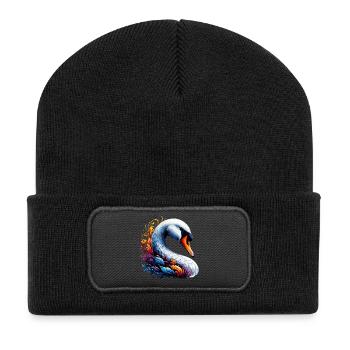 Schwan - Recycelte Patch Beanie - Schwarz - Vorne