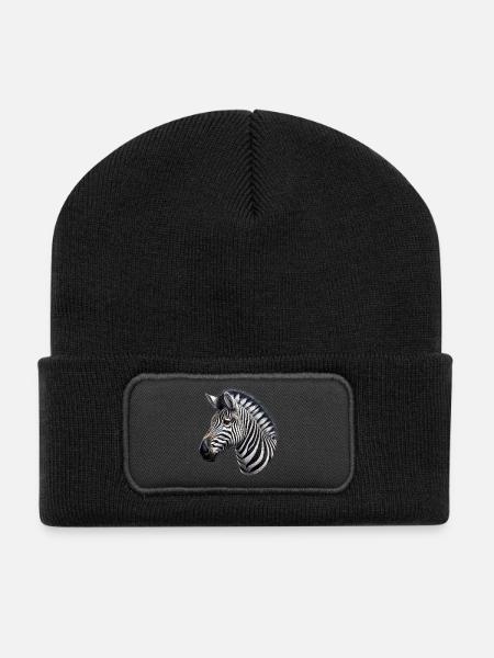 Zebra - Recycelte Patch Beanie - Schwarz
