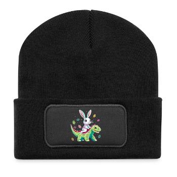 Easter Bunny Rides Dinosaur - Recycled Patch Beanie - black - Front