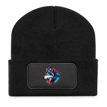 Wolf - Recycelte Patch Beanie - Schwarz - Vorne