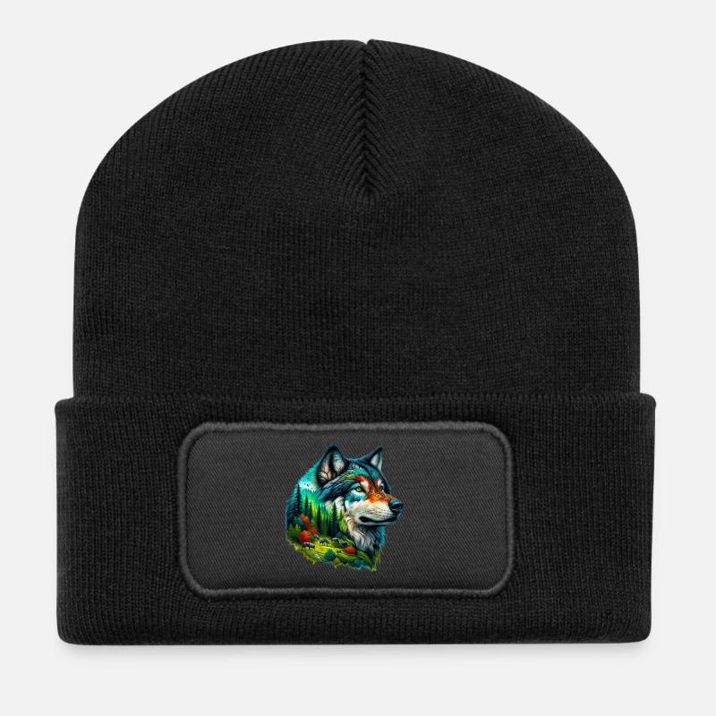 Wolf - Recycelte Patch Beanie - Schwarz