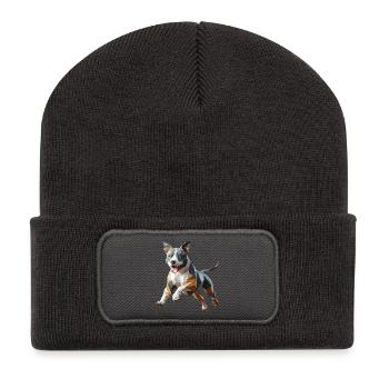 chien Staffy origami géométrique 3d - Beanie recyclé à patch - charbon - Devant