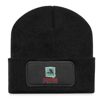 Tischtennis ist meine Droge - Recycelte Patch Beanie - Schwarz - Vorne
