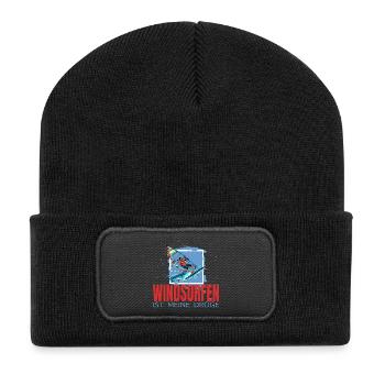 Windsurfen ist meine Droge - Recycelte Patch Beanie - Schwarz - Vorne