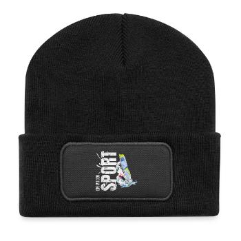 Eins mit dem Sport - Windsurfen - Recycelte Patch Beanie - Schwarz - Vorne