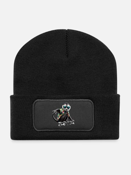 Ein cooler Affe auf einem Skateboard - Recycelte Patch Beanie - Schwarz