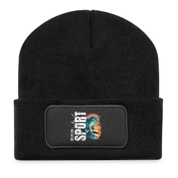 Eins mit dem Sport - Surfen - Recycelte Patch Beanie - Schwarz - Vorne
