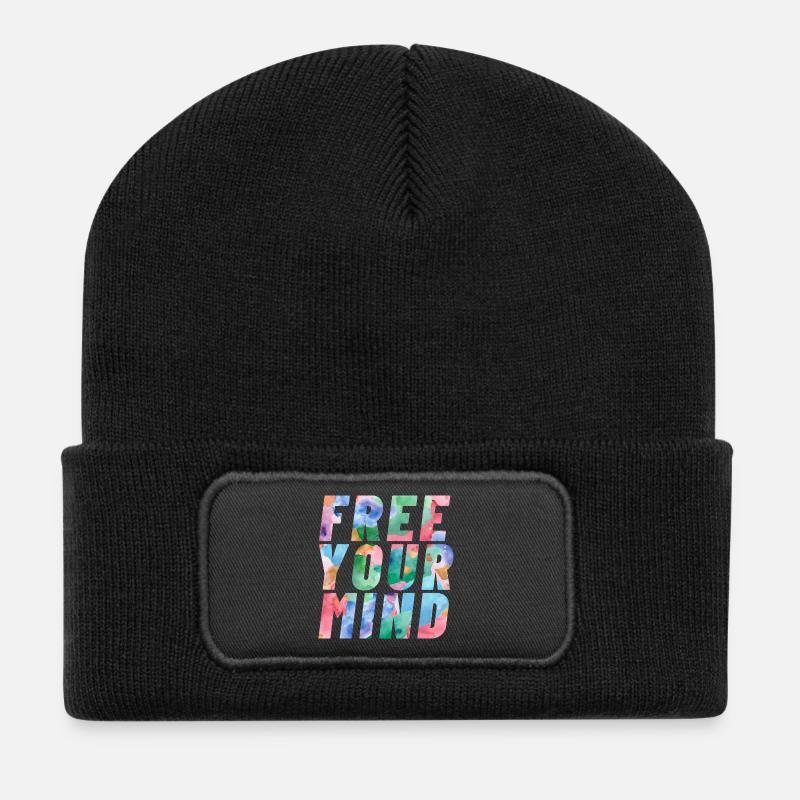 Free your mind - Recycelte Patch Beanie - Schwarz