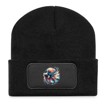 Leuchtender Betta Splendens, Kampffsich bunt - Recycelte Patch Beanie - Schwarz - Vorne