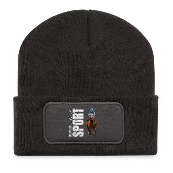 Eins mit dem Sport - Reiten - Recycelte Patch Beanie - Dunkelgrau - Vorne