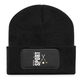 Eins mit dem Sport - Hockey - Recycelte Patch Beanie - Schwarz - Vorne