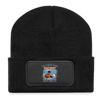 Ein Leben ohne Kraftsport ist möglich aber Sinnlos - Recycelte Patch Beanie - Schwarz - Vorne