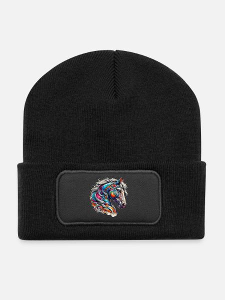 Pferd - Recycelte Patch Beanie - Schwarz