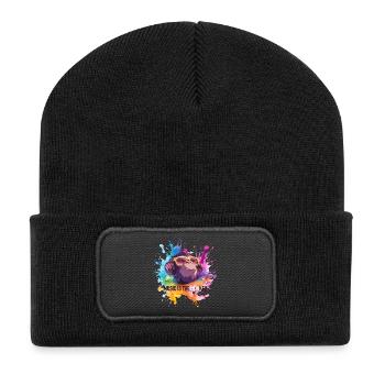 Musik ist der Monkey Wortwitz - Recycelte Patch Beanie - Schwarz - Vorne
