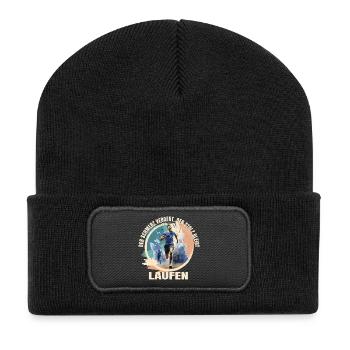 Laufen: Der Schmerz vergeht Der Stolz bleibt - Recycelte Patch Beanie - Schwarz - Vorne