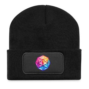 Geometrischer W20 D20 Würfel – Fantasy RPG - Recycelte Patch Beanie - Schwarz - Vorne