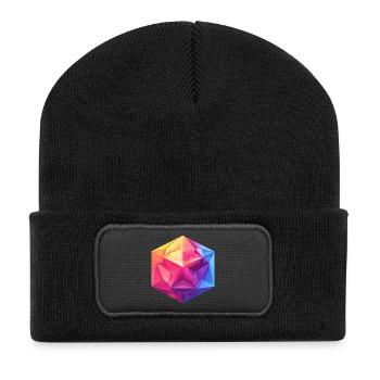 Geometrischer W20 Würfel – Buntes RPG Design - Recycelte Patch Beanie - Schwarz - Vorne