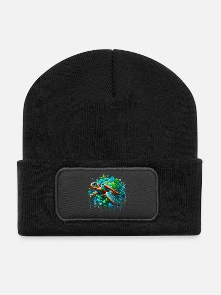 Schildkröte - Recycelte Patch Beanie - Schwarz